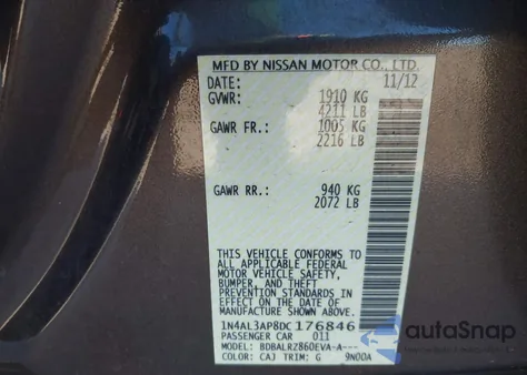 2013 Nissan Altima 2.5 S from USA, damaged, VIN 1N4AL3AP8DC176846